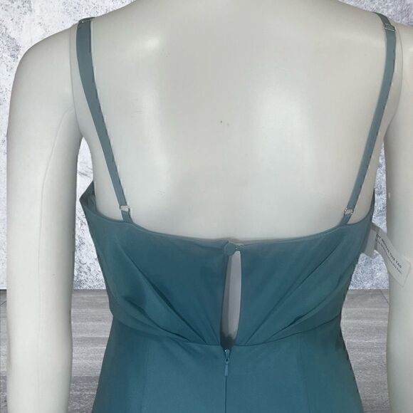 Fame‎ & Partners Teal Sleeveless Spaghetti Strap Satin Gown - Picture 5 of 8